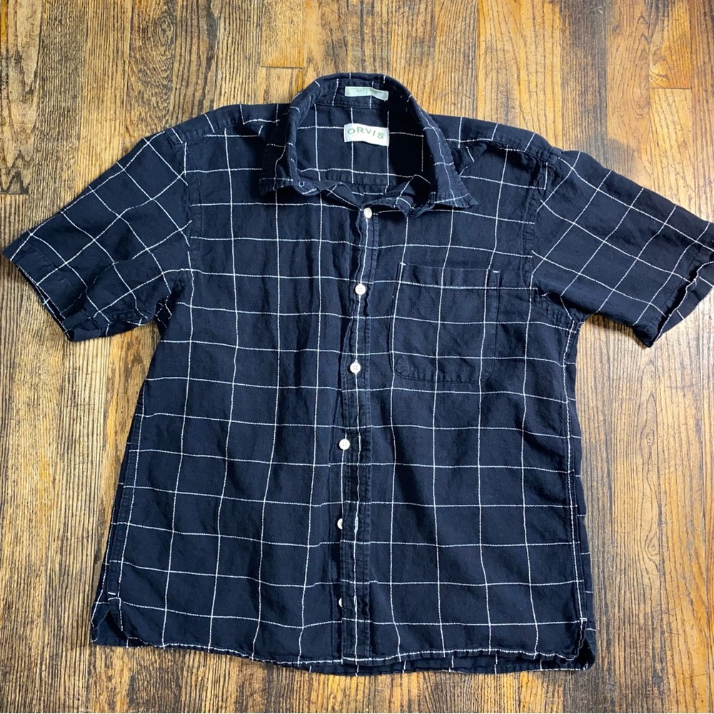 ORVIS black & white block pattern button down shirt size large
